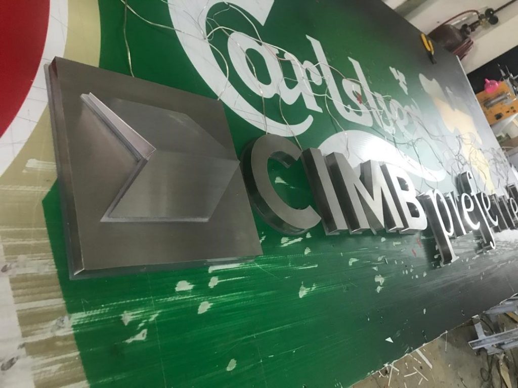 Stainless steel hairline box up with back lighting fabrication Decor malaysia sign Kento