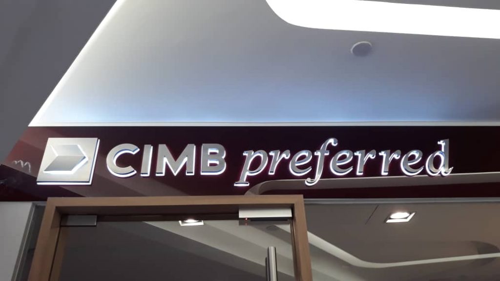 Stainless steel hairline box up with back lighting CIMB Preferred